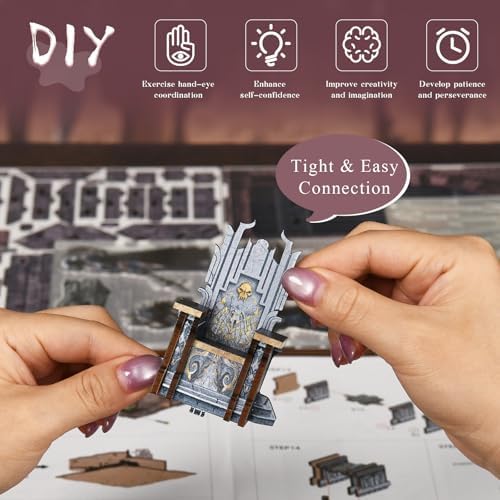 MiniCity Throne of Bones Book Nook Kit, DIY Wooden Bookshelf Model with LED - Image 7