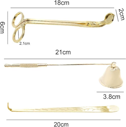 Set of 3, Candle Wick Trimmer, Candle Snuffer and Wick Dipper & Candle Accessory Set, Candle Care Kit for Candle Lover (Gold)