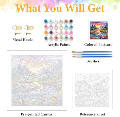 Paint by Numbers Kit for Adults, Mountain River & Wildflower, 16x16 Inch - Image 5