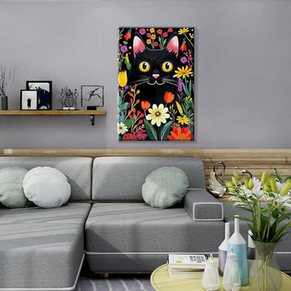 JOOZ Paint by Numbers Kit for Adults with Frame, Black Cat Paint by Number with Easel, DIY Flowers Oil Painting by Numbers Black Cat, Easy Adult Paint by Number Kits Canvas for Wall Decor 8x12 Inch - Image 5