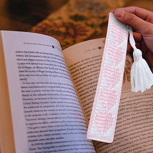 FREEBLOSS 12 Set Bookmark Kit 6 Colors Yarn Plastic Canvas Heart Pattern Bookmark Cross Stitch Kit with Instruction Plastic Canvas for Embroidery Crafting Adults - Image 6