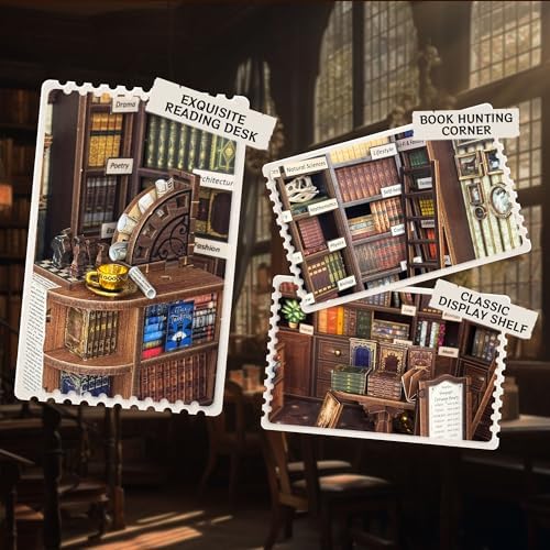 Book Nook Kit Vintage Library 3D Wooden Puzzle with Openable Door - Image 4