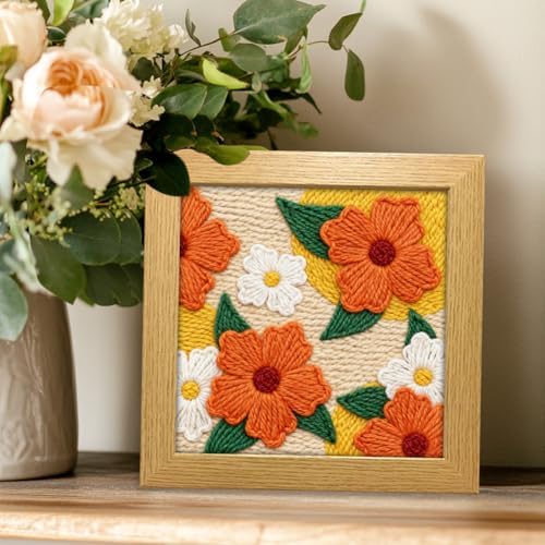 INFUNLY Punch Needle Frame Kits Red Flowers Punch Needle Embroidery Set with Patterns 9.4x9.4 Punch Needlework Starter Kit for Beginners with Yarn Fabric Festival Gift Home Decor - Image 6