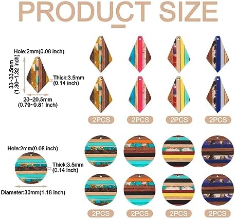 FASHEWELRY 16Pcs Resin Wood Earring Charms Flat Round Wooden Earring Blanks Kite Wooden Earring Findings Vintage Colorful Boho Charms for Jewelry Making - Image 5
