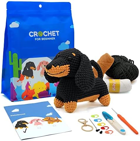 Nikolle Dachshund Crochet Kit for Beginners, Amigurumi Animal Craft Kit by Nikolle