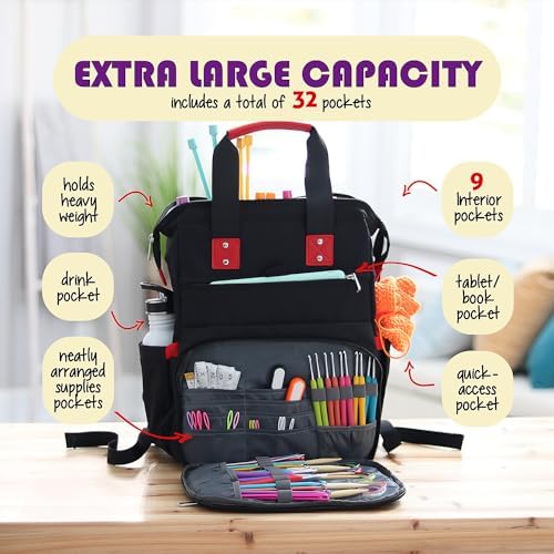 Hearth & Harbor Crochet Backpack, Crochet Bag Organizer, Canvas Knitting Bag, Yarn Organizer for Crochet Accessories and Supplies, Travel Yarn Bag with USB Charging Port, Yarn Storage Organizer - Image 2