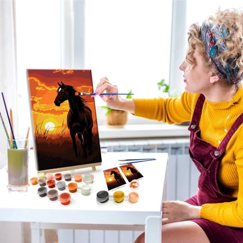 JOOZ Horse Paint by Numbers Kit for Adults with Frame Sunset Paint by Number with Easel Adult Paint by Number Kits Framed Canvas Oil Painting Kits for Home Wall Decor 8x12 Inch - Image 3