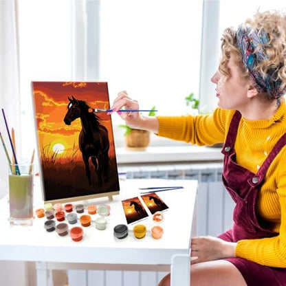 JOOZ Horse Paint by Numbers Kit for Adults with Frame Sunset Paint by Number with Easel Adult Paint by Number Kits Framed Canvas Oil Painting Kits for Home Wall Decor 8x12 Inch - Image 3