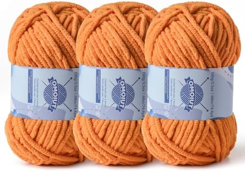 3 Pack Chunky Chenille Yarn for Crocheting, Baby Yarn for Crocheting Soft Blankets, Bulky Yarns for Crochet Amigurumi, 300g (223yds) Fluffy Velvet Yarns for Hand Knitting (3 Ginger Color) by OMoiut