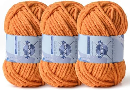 3 Pack Chunky Chenille Yarn for Crocheting, Baby Yarn for Crocheting Soft Blankets, Bulky Yarns for Crochet Amigurumi, 300g (223yds) Fluffy Velvet Yarns for Hand Knitting (3 Ginger Color) by OMoiut