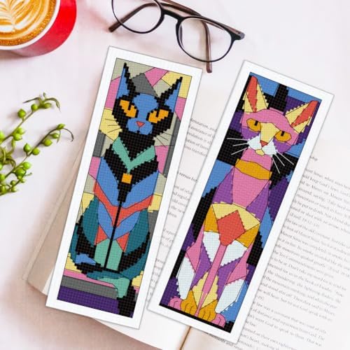 ORIGACH 6 Set Stained Glass Black Cat Cross Stitch Bookmark Kit - Image 5