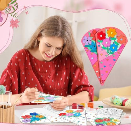 48 Pcs DIY Flower Bouquet Craft Kit, Paper Flower Coloring Set with Stems, Handmade Floral Craft Supplies for Teacher Appreciation Gifts, Fun Activities, Graduation Nurse Party Decorations - Image 2