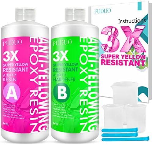 Puduo Epoxy Resin Crystal Clear Kit, Super Anti-Yellowing Craft Resin 32OZ by PUDUOResinWorld