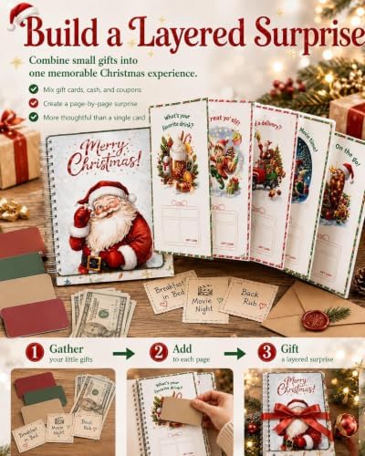 RHUTQP DIY Spiral Bound Christmas Gift Card Book, 5x7 Holiday Gift Booklet - Image 6