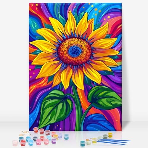 Framed Paint by Numbers Kit for Adults, Colorful Sunflower, 8 x 12 Inch by GEEHEIY