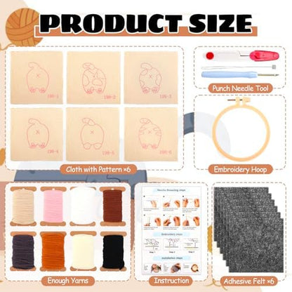 JarThenaAMCS 26 Pcs Pet Punch Needle Coaster Kits Cat Crafts Coasters Kit with Adhesive Felt Yarns Embroidery Hoop Instruction for Adults Beginners DIY Decor - Image 2