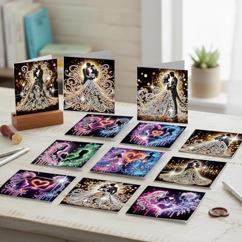 jinglinhh 12pcs Diamond Art Painting Couples Greeting Cards with Envelopes, DIY Card Making Kits for Adults, Diamond Art Christmas Cards for Birthday Holiday Gifts - Image 5