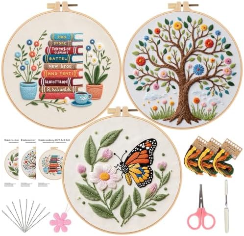 Herdiese Embroidery Kit for Beginners & Adults, 3 Sets with Instructions by Unknown