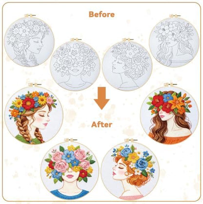 BEUNITONE 4 Set Embroidery Kits for Beginners Adult with Pre-Print Pattern - Image 4