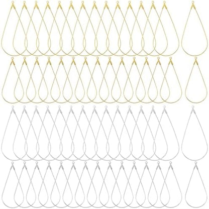 OIIKI 60PCS Earring Beading Hoops for Jewelry Making, 2 Sizes Gold/Silver Plated Hoop Earring Findings, Open Hoops, Metal Earring Rings, Waterdrop Earring Beading for DIY Jewelry Crafts for Women by OIIKI