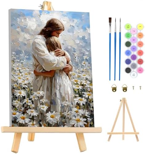 MAXBYE Framed Paint by Numbers Kit for Adults, Canvas Painting by Number Jesus Hugging Women Christian with Wooden Easel, DIY Acrylic Craft Art Kits for Beginners Gift Home Wall Decor10×14 in by MAXBYE