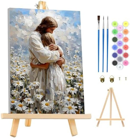 MAXBYE Framed Paint by Numbers Kit for Adults, Canvas Painting by Number Jesus Hugging Women Christian with Wooden Easel, DIY Acrylic Craft Art Kits for Beginners Gift Home Wall Decor10×14 in by MAXBYE