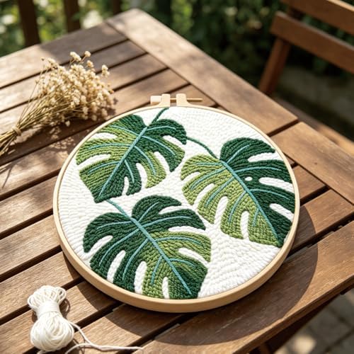 FREEBLOSS DIY Punch Needle Kit for Beginners Monstera Deliciosa Embroidery Punch Needle Starter Craft Set with Instructions Embroidery Hoop Complete Tools for Adults Gift Decoration, 7.9"/20cm - Image 7