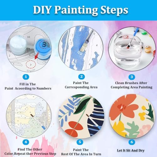 Artunion Framed Paint by Numbers Kit for Adults Beginners & Kids Ages 8-12,Watercolor Flowers Paint by Number with Frame, Floral Abstract Paint by Numbers Kit on Canvas 10 * 10 Inch Without Easel - Image 6