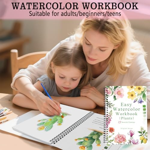 SLWBZ Watercolor Workbook Flower Plants, 15 Different Patterns of Original DIY Designs, Beginner-Friendly Watercolor Workbooks, (Plants, Without Palette) - Image 4