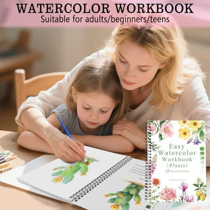 SLWBZ Watercolor Workbook Flower Plants, 15 Different Patterns of Original DIY Designs, Beginner-Friendly Watercolor Workbooks, (Plants, Without Palette) - Image 4