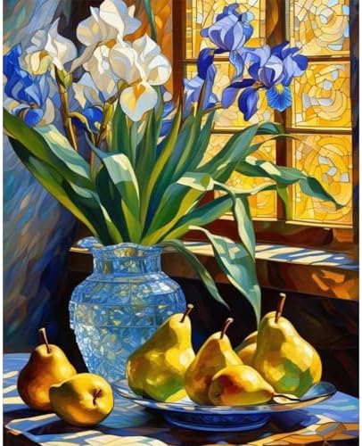 Stained Glass Flower Paint by Numbers Kit for Adults Without Frame 16x20 IN by Yezavesu
