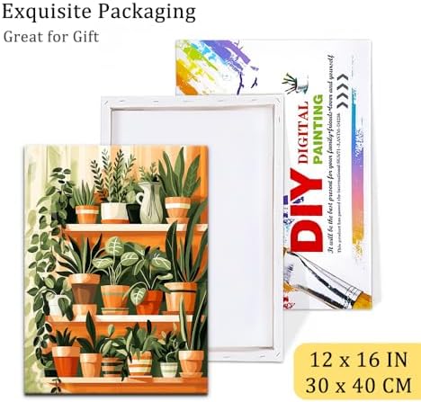 Natuyalo Framed Paint by Numbers Kit for Adults - Potted Plants DIY Adult Paint by Number Kits Green Plants Acrylic Canvas Painting for Adults Beginners Art Crafts with Frame, 12x16 Inch - Image 6
