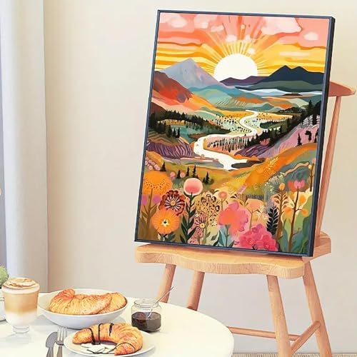 MaiMMaledy Paint by Numbers Kit for Adults Beginners Canvas Pictures with Framed Drawing Painting Acrylic Pigment with Wooden Triangle Easel Sunrise 8Wx12L inch - Image 3