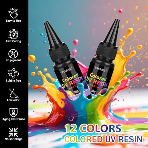 KISREL Upgrade 12 Opaque Colored UV Resin Kit, Solid Colored UV Resin - Image 2