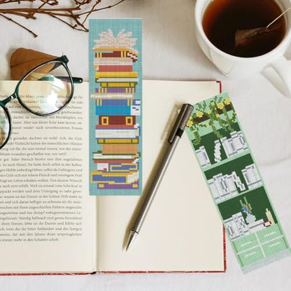 KYOQFVN Bookshelf Cross Stitch Bookmarks for Adults Beginners - 14CT Crossstitch Bookmark Kit - Counted Cross Stitch Bookmarks with Instruction for Book Lovers Reader Writers 6×20cm - Image 4