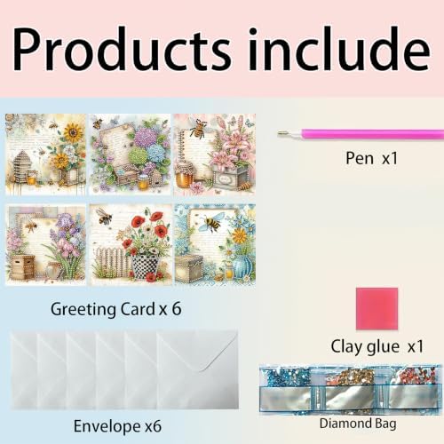 6PCS Flower Diamond Art Painting Greeting Cards Kit with Envelopes - 5D DIY Diamond Art Card Kits for Adults - Handcrafted Postcards for Birthday & Holiday - Image 5