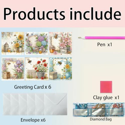 6PCS Flower Diamond Art Painting Greeting Cards Kit with Envelopes - 5D DIY Diamond Art Card Kits for Adults - Handcrafted Postcards for Birthday & Holiday - Image 5