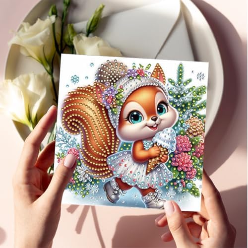 jinglinhh 6pcs Diamond Art Painting Christmas Squirrel Lavender Hydrangea Flowers Truck Greeting Cards with Envelopes, DIY Card Making Kits for Adults, Diamond Art Postcards Christmas Cards Craft Gift - Image 7