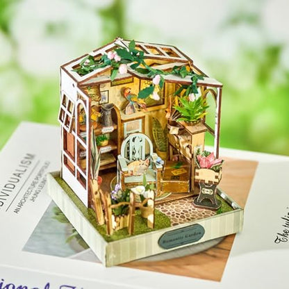 Book Nook Kit, DIY Miniature House Kit with LED, 3D Wooden Puzzles for Adults Mini House Building Kit, Dollhouse Kit Bookshelf Insert Decor Creative Gifts (Flower Time Art) - Image 5