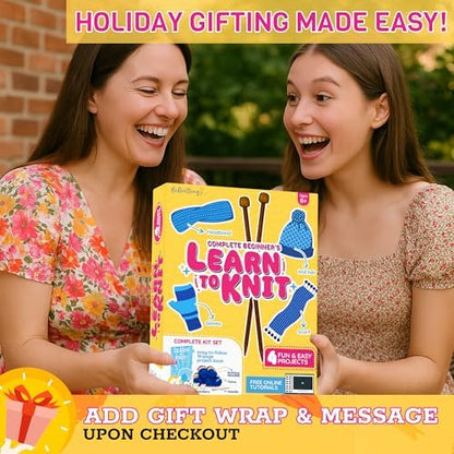 BeKnitting Knitting Kit for Beginners Adults & Kids - Learn to Knit - Yarn, Pompom Makers, Needles & Other Supplies | Holiday Gifts, Gift-Ready Box - Image 2
