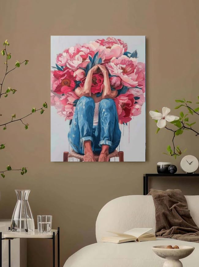 Artistic Figure with Peony Bouquet Paint by Numbers Kit for Adults Beginner 24colors 16x20 inch Without Framed - Image 3