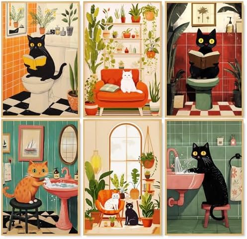 6 Pack Paint by Numbers Kit for Adults, Black Cats Canvas Painting Set by CamocinDIYKit