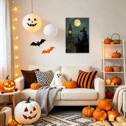 NAIMOER Halloween Paint by Numbers Kits for Adults Beginner with Wooden Framed, Witch Cat Color by Numbers on Canvas Painting Kits for Adults, Easy Paint DIY Acrylic for Home Wall Decor 8X12 Inch - Image 3