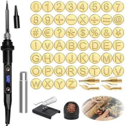 Wood Burning Kit,26 Letters Copper Mold DIY Wood BurningTool,Complete Leather Burning & Wood Carving Set with Adjustable Temperature Soldering Iron,56 Pcs by LVPETALIZE