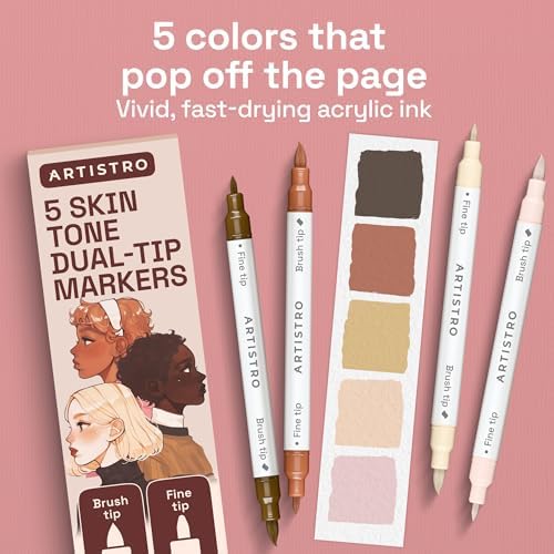 ARTISTRO 5 Skin Tones Dual-Tip Acrylic Paint Marker Pens for Drawing - Image 2