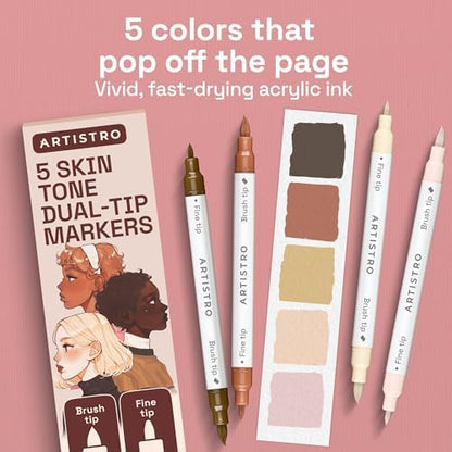 ARTISTRO 5 Skin Tones Dual-Tip Acrylic Paint Marker Pens for Drawing - Image 2