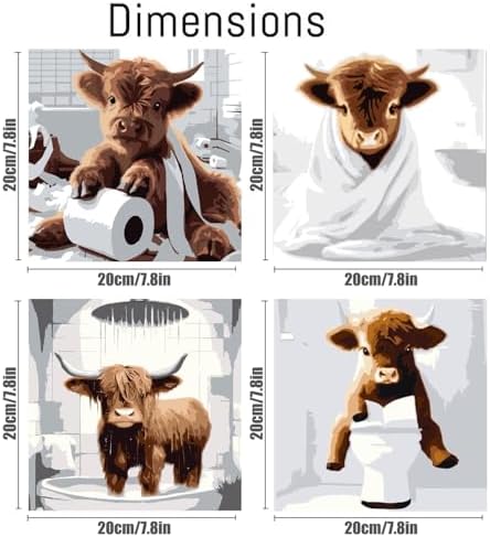 Canrichshop 4 Framed Highland Cow DIY Paint by Numbers Kit for Adults Beginner,Naughty Cow Easy Paint by Number on Canvas with Frame,Acrylic Painting Kit Adult for Decor 8x8inch - Image 2