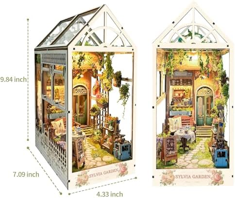 Book Nook Kits for Adults, 3D Wooden Dollhouse Kit with LED Lights, DIY Miniature House kit for Bookshelf Decor, and Crafts (Sylvia Garden) - Image 5