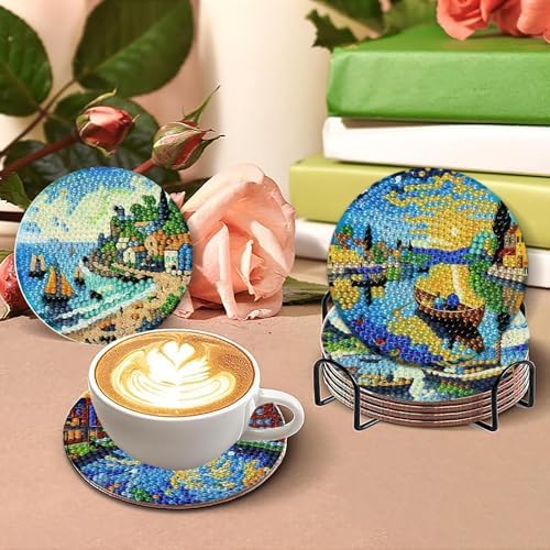 8 PCS Starry Sky Diamond Art Coasters Kit for Adults, DIY 5D Diamond Painting Coasters with Holder, Drink Gem Art Dots Painting Coaster with Cork Pads - Crafts Supplies for Home Decor - Image 4