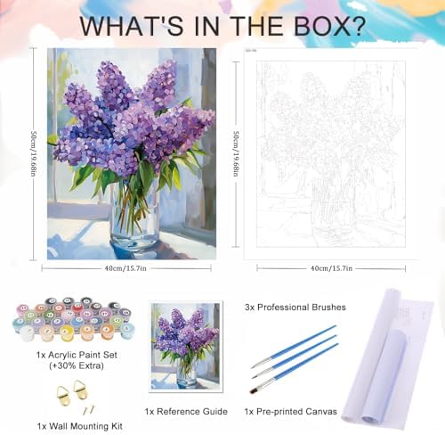 Natuyalo Paint by Number for Adults Beginners, Purple Flowers Over Window Paint by Numbers Kits on Canvas, DIY Acrylic Painting Kits Adults' Paint-by-Number Kits for Home Wall Decor 16x20 inch - Image 5